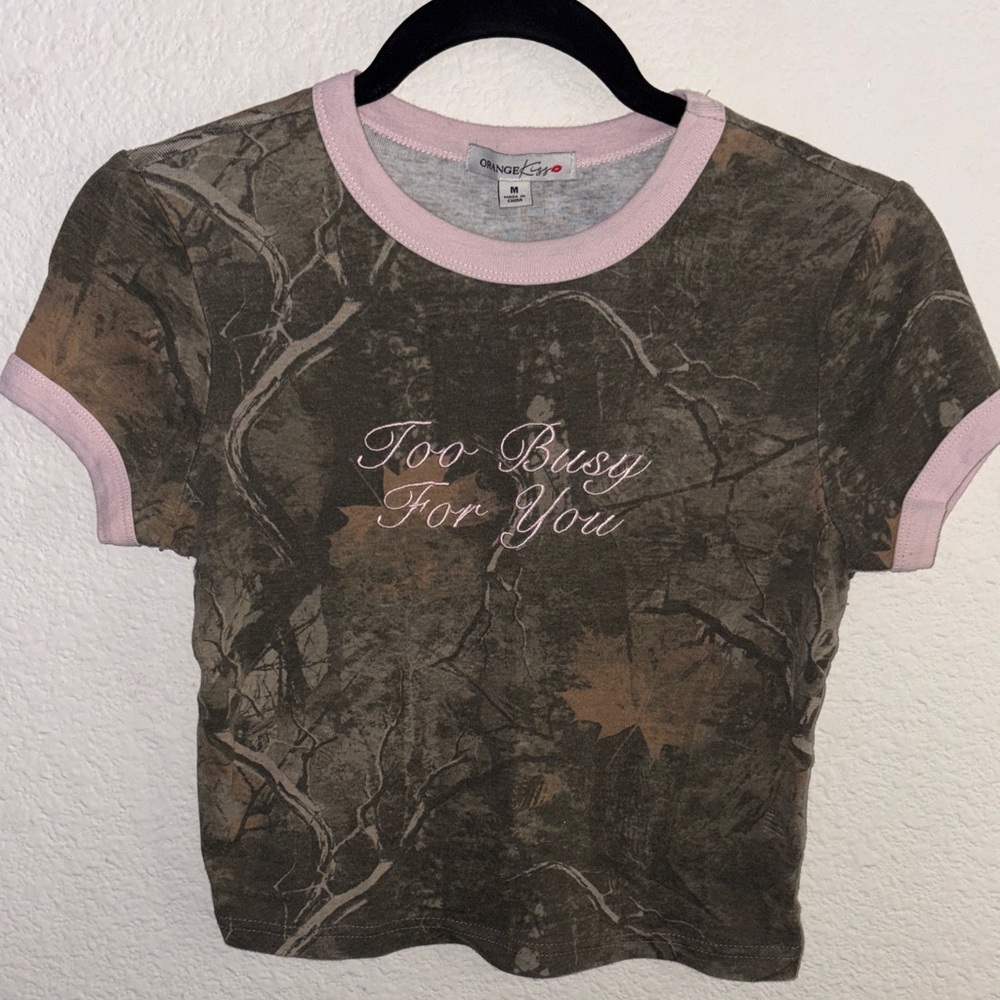 Camo Print Women's Top with Pink Accents